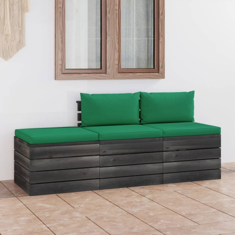3-tlg. Garten-Sofagarnitur aus Paletten mit Kissen Kiefernholz 3-tlg. Garten-Sofagarnitur aus Paletten mit Kissen Kiefernholz