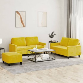 vidaXL 3-tlg. Sofagarnitur mit Kissen Gelb Samt