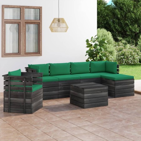 7-tlg. Garten-Sofagarnitur aus Paletten mit Kissen Kiefernholz