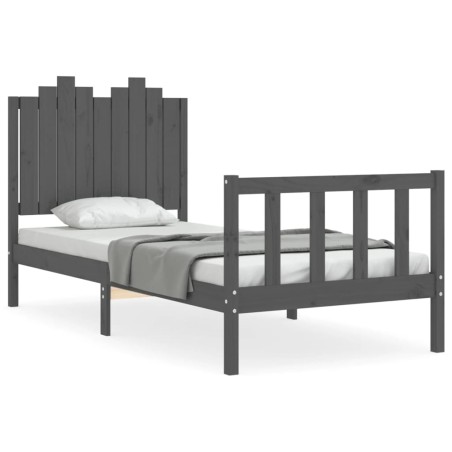 vidaXL Massivholzbett mit Kopfteil Grau 90x190 cm