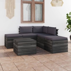 6-tlg. Garten-Sofagarnitur aus Paletten mit Kissen Kiefernholz