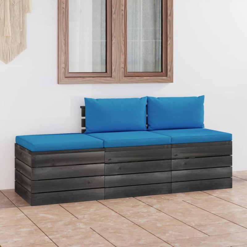 vidaXL 3-tlg. Garten-Sofagarnitur aus Paletten mit Kissen Kiefernholz vidaXL 3-tlg. Garten-Sofagarnitur aus Paletten mit Kissen Kiefernholz