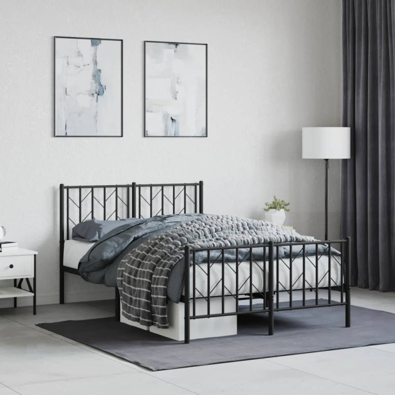 vidaXL Bettgestell mit Kopf- und Fußteil Metall Schwarz 120x200 cm vidaXL Bettgestell mit Kopf- und Fußteil Metall Schwarz 120x200 cm