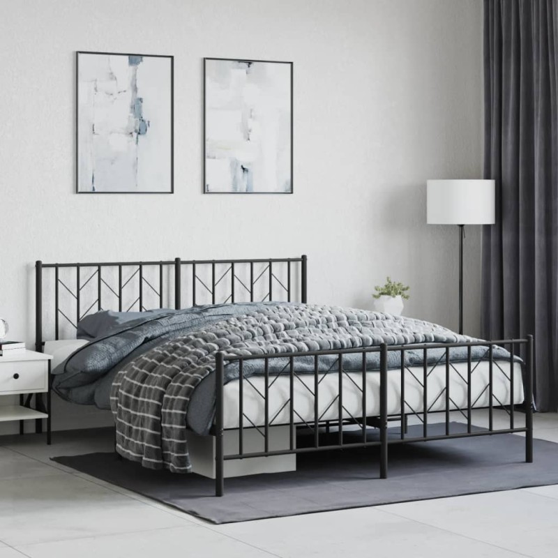 vidaXL Bettgestell mit Kopf- und Fußteil Metall Schwarz 160x200 cm vidaXL Bettgestell mit Kopf- und Fußteil Metall Schwarz 160x200 cm