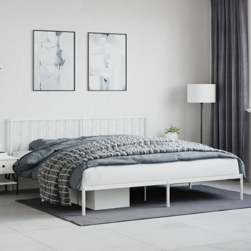vidaXL Bettgestell mit Kopfteil Metall Weiß 200x200 cm vidaXL Bettgestell mit Kopfteil Metall Weiß 200x200 cm