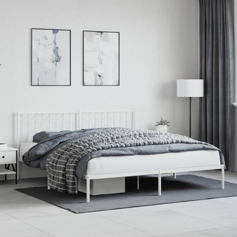 vidaXL Bettgestell mit Kopfteil Metall Weiß 183x213 cm vidaXL Bettgestell mit Kopfteil Metall Weiß 183x213 cm