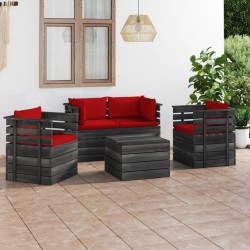 vidaXL 5-tlg. Garten-Sofagarnitur aus Paletten mit Kissen Kiefernholz