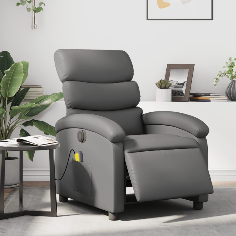 vidaXL Massagesessel Elektrisch Grau Kunstleder vidaXL Massagesessel Elektrisch Grau Kunstleder