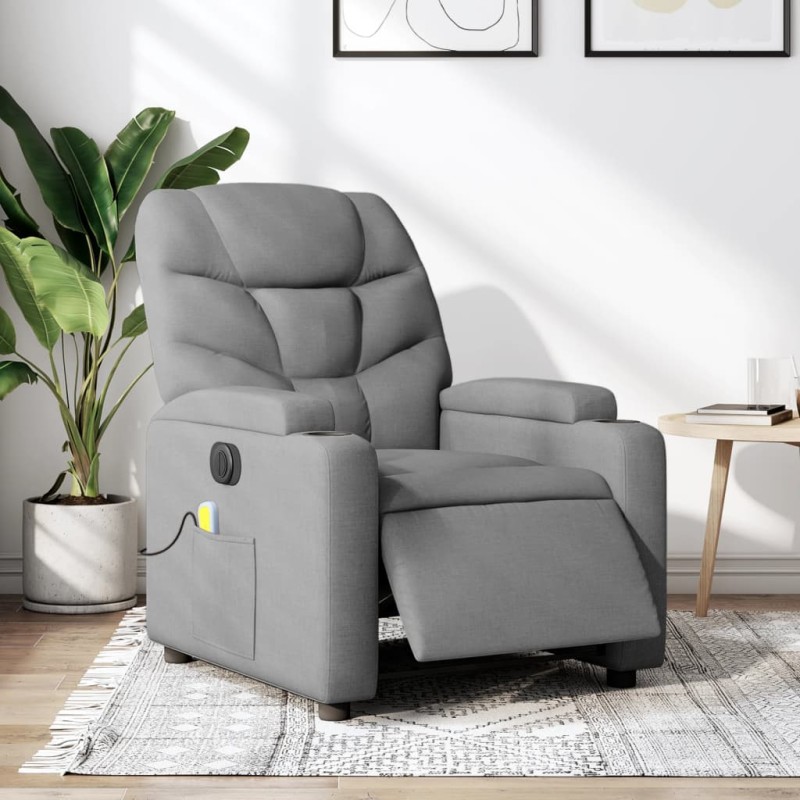 vidaXL Massagesessel Elektrisch Hellgrau Stoff vidaXL Massagesessel Elektrisch Hellgrau Stoff
