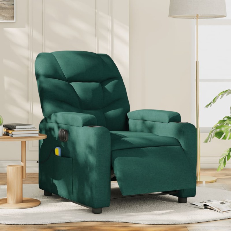 vidaXL Massagesessel Elektrisch Dunkelgrün Stoff vidaXL Massagesessel Elektrisch Dunkelgrün Stoff