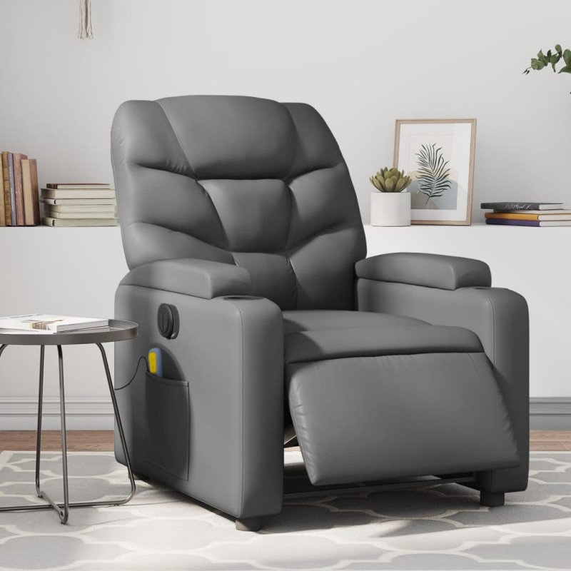 vidaXL Massagesessel Elektrisch Grau Kunstleder vidaXL Massagesessel Elektrisch Grau Kunstleder