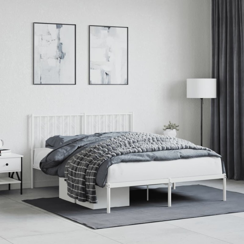 vidaXL Bettgestell mit Kopfteil Metall Weiß 140x190 cm vidaXL Bettgestell mit Kopfteil Metall Weiß 140x190 cm