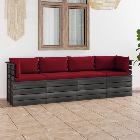 vidaXL Garten-Palettensofa 4-Sitzer mit Kissen Kiefer Massivholz