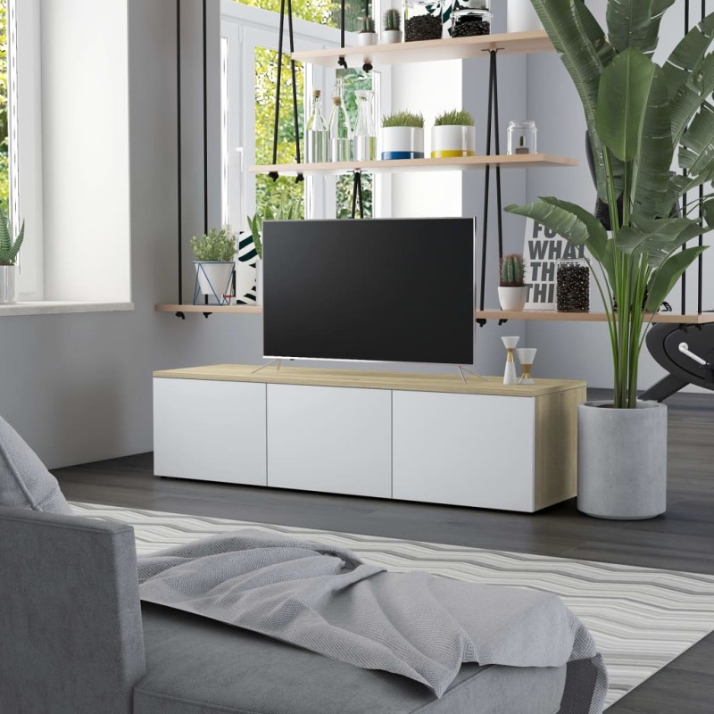 vidaXL TV-Schrank Weiß und Sonoma-Eiche 120x34x30 cm Holzwerkstoff vidaXL TV-Schrank Weiß und Sonoma-Eiche 120x34x30 cm Holzwerkstoff
