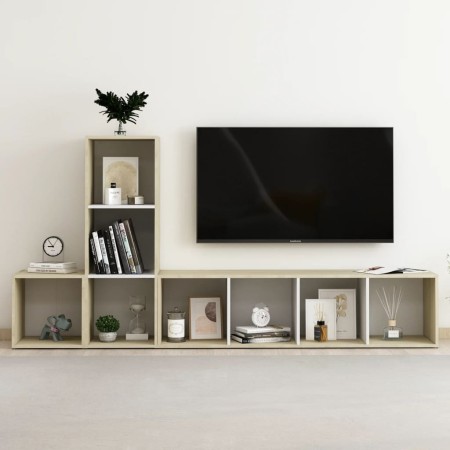 vidaXL 3-tlg. TV-Schrank-Set Weiß Sonoma-Eiche Holzwerkstoff