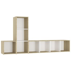 vidaXL 3-tlg. TV-Schrank-Set Weiß Sonoma-Eiche Holzwerkstoff