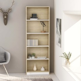 vidaXL Bücherregal 5 Fächer Weiß Sonoma-Eiche 60x24x175 Holzwerkstoff