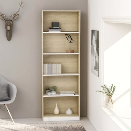 vidaXL Bücherregal 5 Fächer Weiß Sonoma-Eiche 60x24x175 Holzwerkstoff