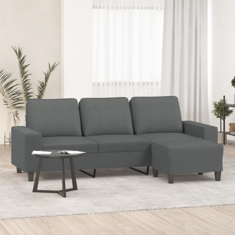 vidaXL 3-Sitzer-Sofa mit Hocker Dunkelgrau 180 cm Stoff vidaXL 3-Sitzer-Sofa mit Hocker Dunkelgrau 180 cm Stoff