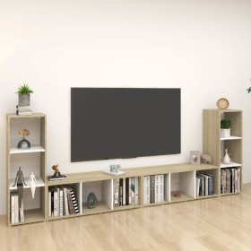 vidaXL TV-Schränke 4 Stk. Weiß Sonoma-Eiche 107x35x37 cm Holzwerkstoff