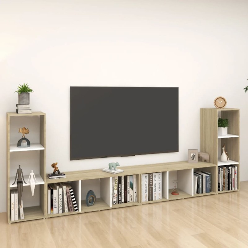 vidaXL TV-Schränke 4 Stk. Weiß Sonoma-Eiche 107x35x37 cm Holzwerkstoff vidaXL TV-Schränke 4 Stk. Weiß Sonoma-Eiche 107x35x37 cm Holzwerkstoff