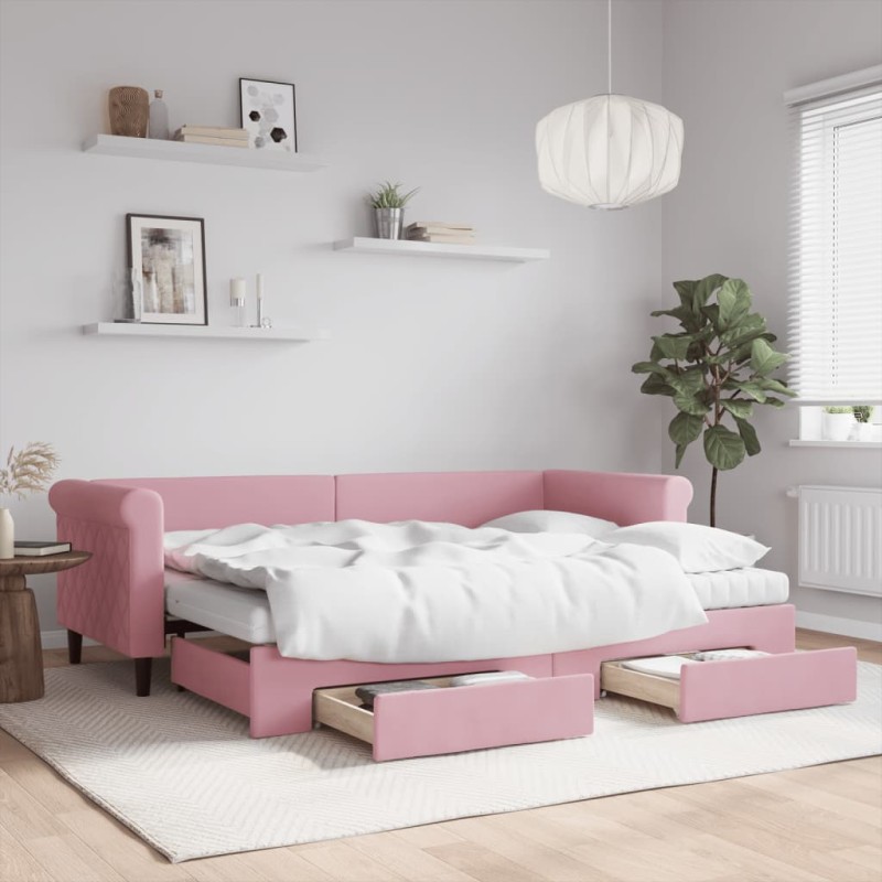 vidaXL Tagesbett Ausziehbar mit Schubladen Rosa 80x200 cm Samt vidaXL Tagesbett Ausziehbar mit Schubladen Rosa 80x200 cm Samt