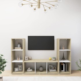 vidaXL TV-Schränke 3 Stk. Weiß Sonoma-Eiche 107x35x37 cm Holzwerkstoff