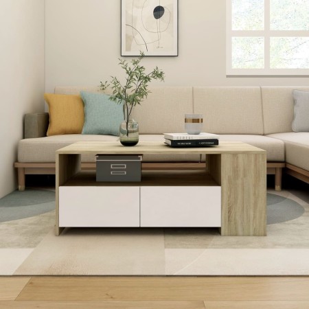 vidaXL Couchtisch Weiß Sonoma-Eiche 102x55x42 cm Holzwerkstoff