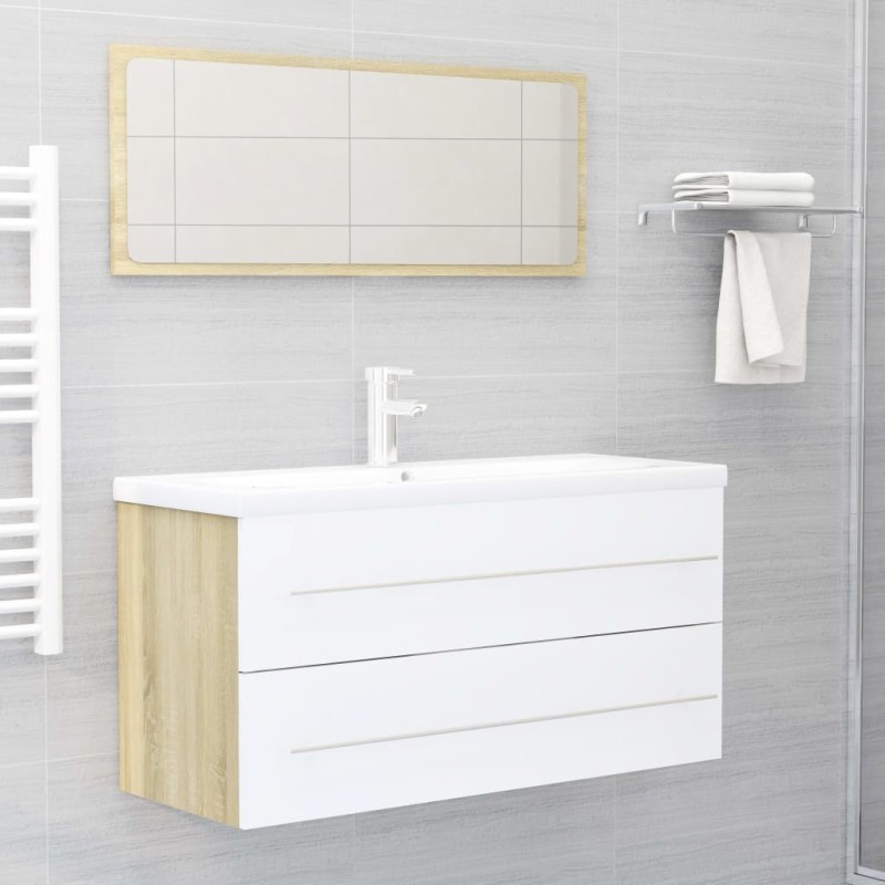 vidaXL 2-tlg. Badmöbel-Set Weiß und Sonoma-Eiche Holzwerkstoff vidaXL 2-tlg. Badmöbel-Set Weiß und Sonoma-Eiche Holzwerkstoff