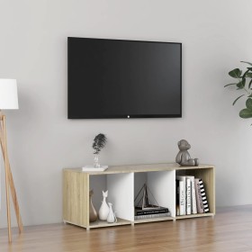 vidaXL TV-Schrank Weiß und Sonoma-Eiche 107x35x37 cm Holzwerkstoff
