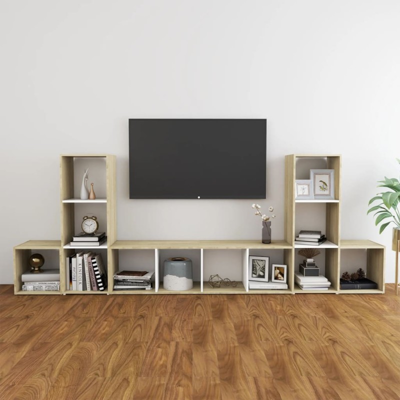 vidaXL 5-tlg. TV-Schrank-Set Weiß Sonoma-Eiche Holzwerkstoff vidaXL 5-tlg. TV-Schrank-Set Weiß Sonoma-Eiche Holzwerkstoff