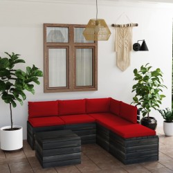 6-tlg. Garten-Sofagarnitur aus Paletten mit Kissen Kiefernholz