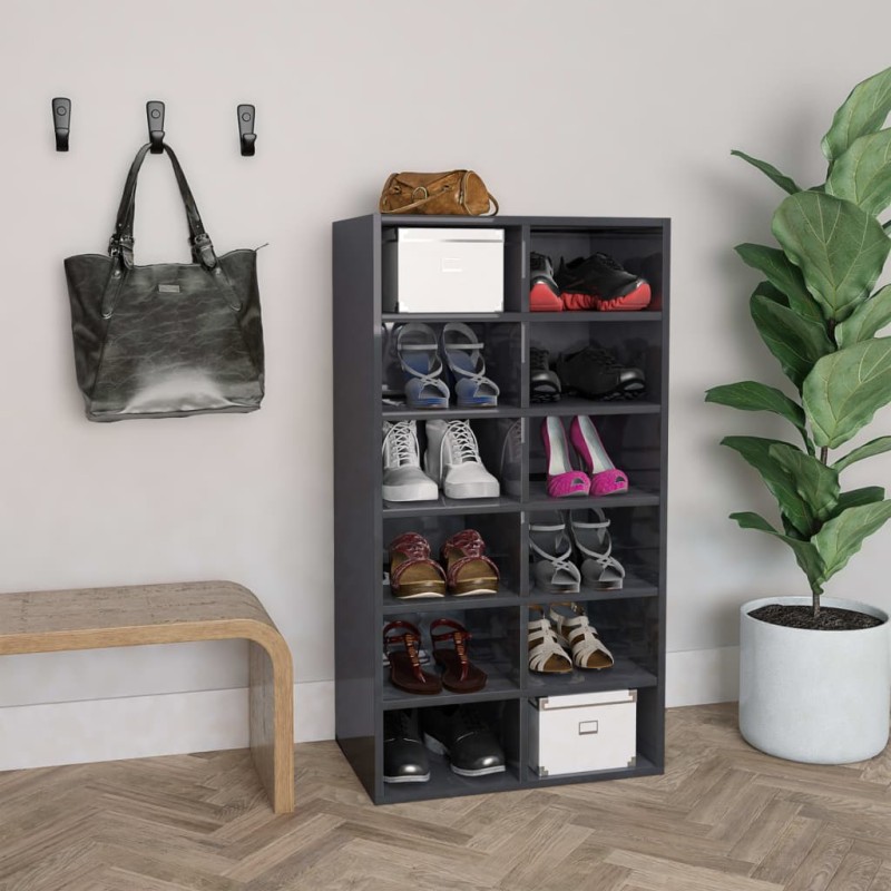 vidaXL Schuhregal Hochglanz-Grau 54x34x100,5 cm Holzwerkstoff vidaXL Schuhregal Hochglanz-Grau 54x34x100,5 cm Holzwerkstoff
