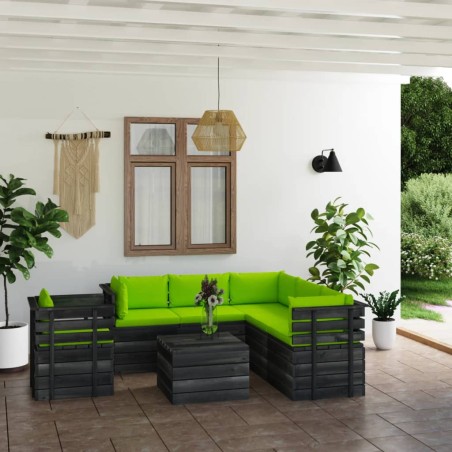 7-tlg. Garten-Sofagarnitur aus Paletten mit Kissen Kiefernholz