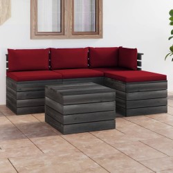vidaXL 5-tlg. Garten-Sofagarnitur aus Paletten mit Kissen Kiefernholz