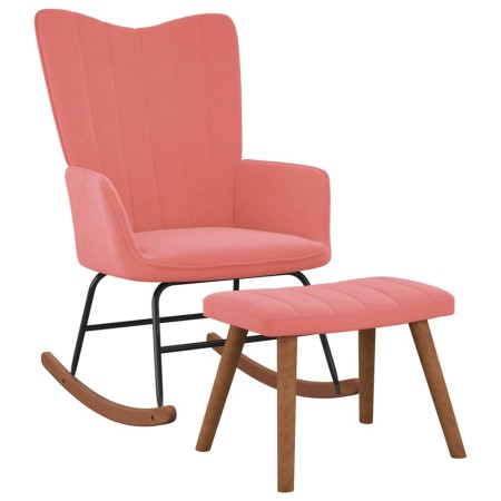 vidaXL Schaukelstuhl mit Hocker Samt Rosa