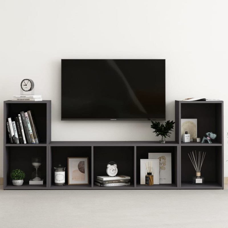 vidaXL 3-tlg. TV-Schrank-Set Grau Holzwerkstoff vidaXL 3-tlg. TV-Schrank-Set Grau Holzwerkstoff