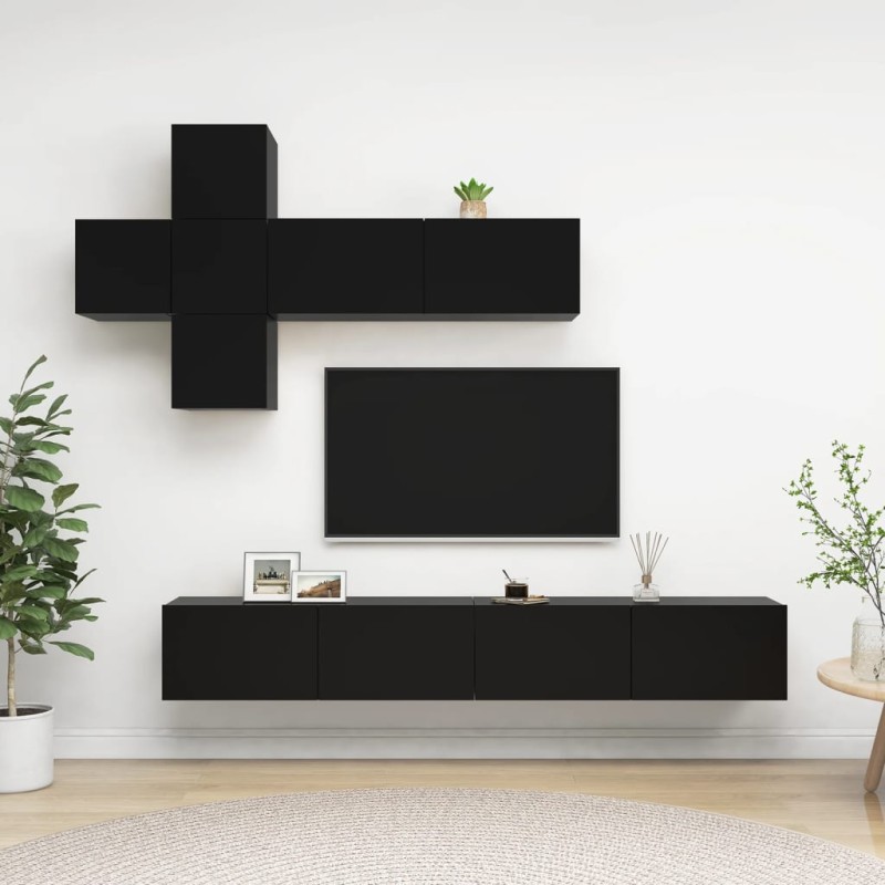 vidaXL 7-tlg. TV-Schrank-Set Schwarz Holzwerkstoff vidaXL 7-tlg. TV-Schrank-Set Schwarz Holzwerkstoff