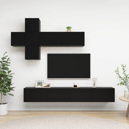vidaXL 7-tlg. TV-Schrank-Set Schwarz Holzwerkstoff