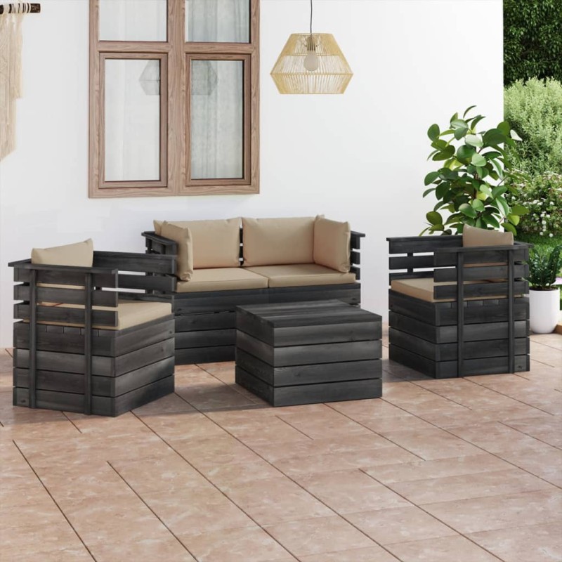 5-tlg. Garten-Sofagarnitur aus Paletten mit Kissen Kiefernholz 5-tlg. Garten-Sofagarnitur aus Paletten mit Kissen Kiefernholz