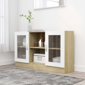 vidaXL Vitrinenschrank Weiß Sonoma-Eiche 120x30,5x70 cm Holzwerkstoff