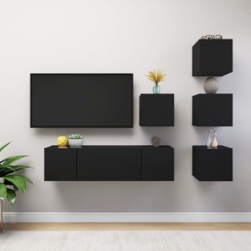 vidaXL 6-tlg. TV-Schrank-Set Schwarz Holzwerkstoff