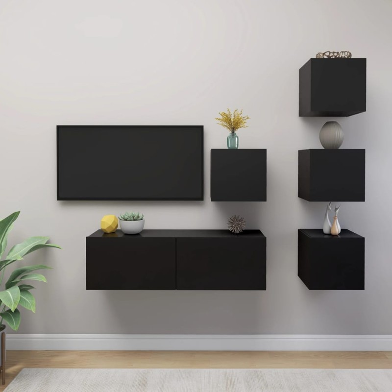 vidaXL 5-tlg. TV-Schrank-Set Schwarz Holzwerkstoff vidaXL 5-tlg. TV-Schrank-Set Schwarz Holzwerkstoff