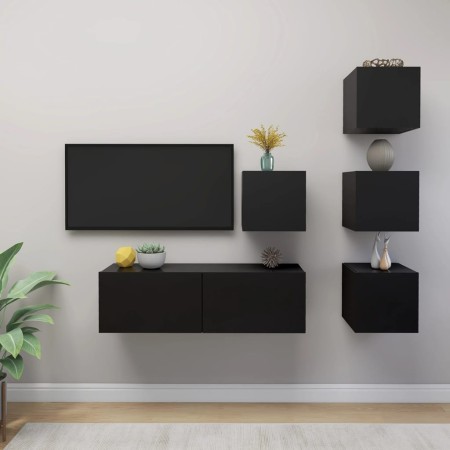 vidaXL 5-tlg. TV-Schrank-Set Schwarz Holzwerkstoff