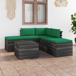 6-tlg. Garten-Sofagarnitur aus Paletten mit Kissen Kiefernholz