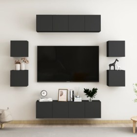 vidaXL 8-tlg. TV-Schrank-Set Schwarz Holzwerkstoff