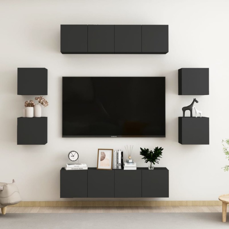 vidaXL 8-tlg. TV-Schrank-Set Schwarz Holzwerkstoff vidaXL 8-tlg. TV-Schrank-Set Schwarz Holzwerkstoff