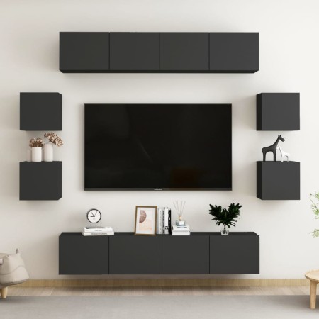vidaXL 8-tlg. TV-Schrank-Set Schwarz Holzwerkstoff