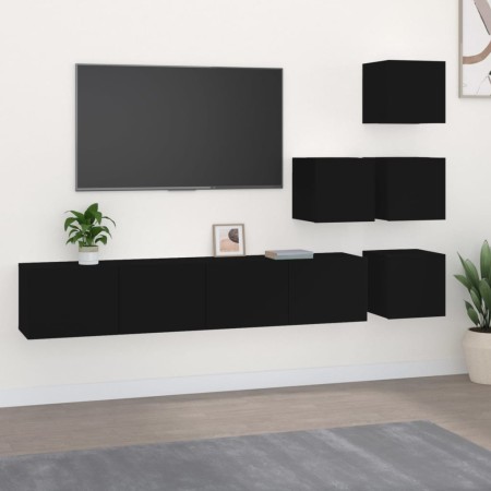vidaXL TV-Wandschrank Schwarz Holzwerkstoff