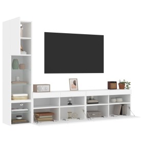 vidaXL 4-tlg. Wohnwand mit LED-Beleuchtung Weiß Holzwerkstoff
